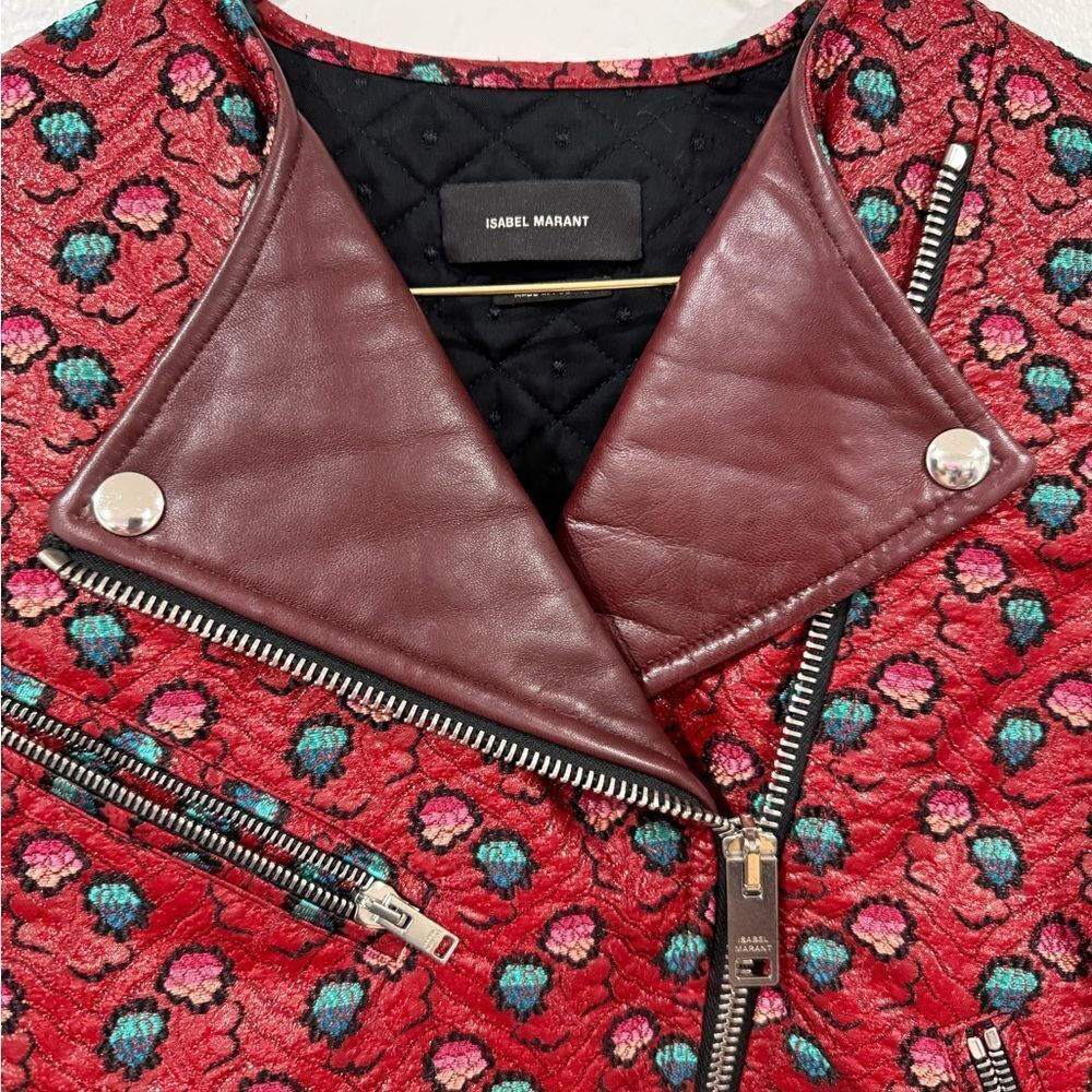 Isabel Marant Embroidered Leather Trim Moto Jacket Size S - Picture 3 of 8